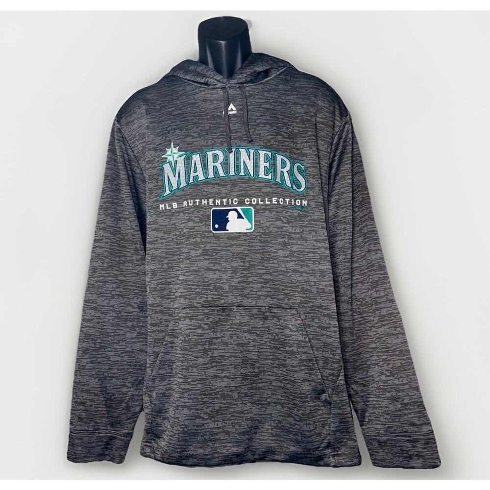 Majestic Seattle Mariners LG MLB Authentic Graphite‎ Gray Fleece Pocket Hoodie